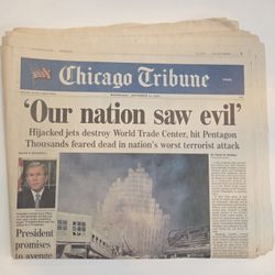 9/11 Newspaper Chicago Tribune Our Nation Saw Evil Sept.12,2001