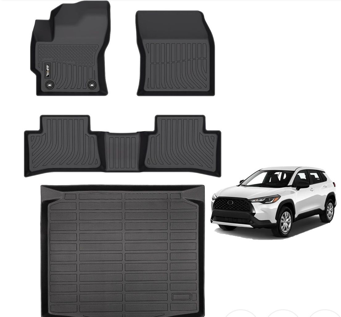 AIPOIL Floor Mats & Cargo Liner Set for 2022-2024 2025 Toyota Corolla Cross FWD (Not for Hybrid) All Weather Protection TPE Anti-Slip Automotive Full 