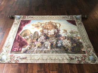 Large Vintage Woven Wall Tapestry 92” x 55” with Hanging Rod