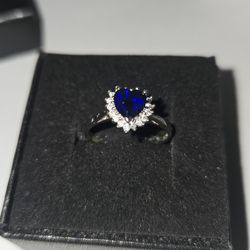 Adjustable sterling silver blue sapphire heart ring