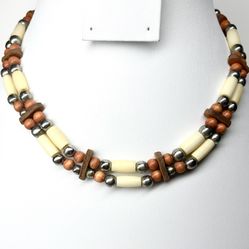 Tribal double strand leather and beaded choker necklace 16” Long CK 7