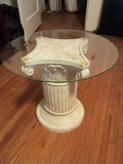 Round Glass Top Side Table with Column Base