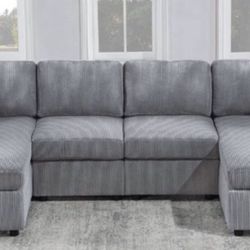 New Light Or Dark Gray Corduroy Double Chaise Sectional Sofa Couch 