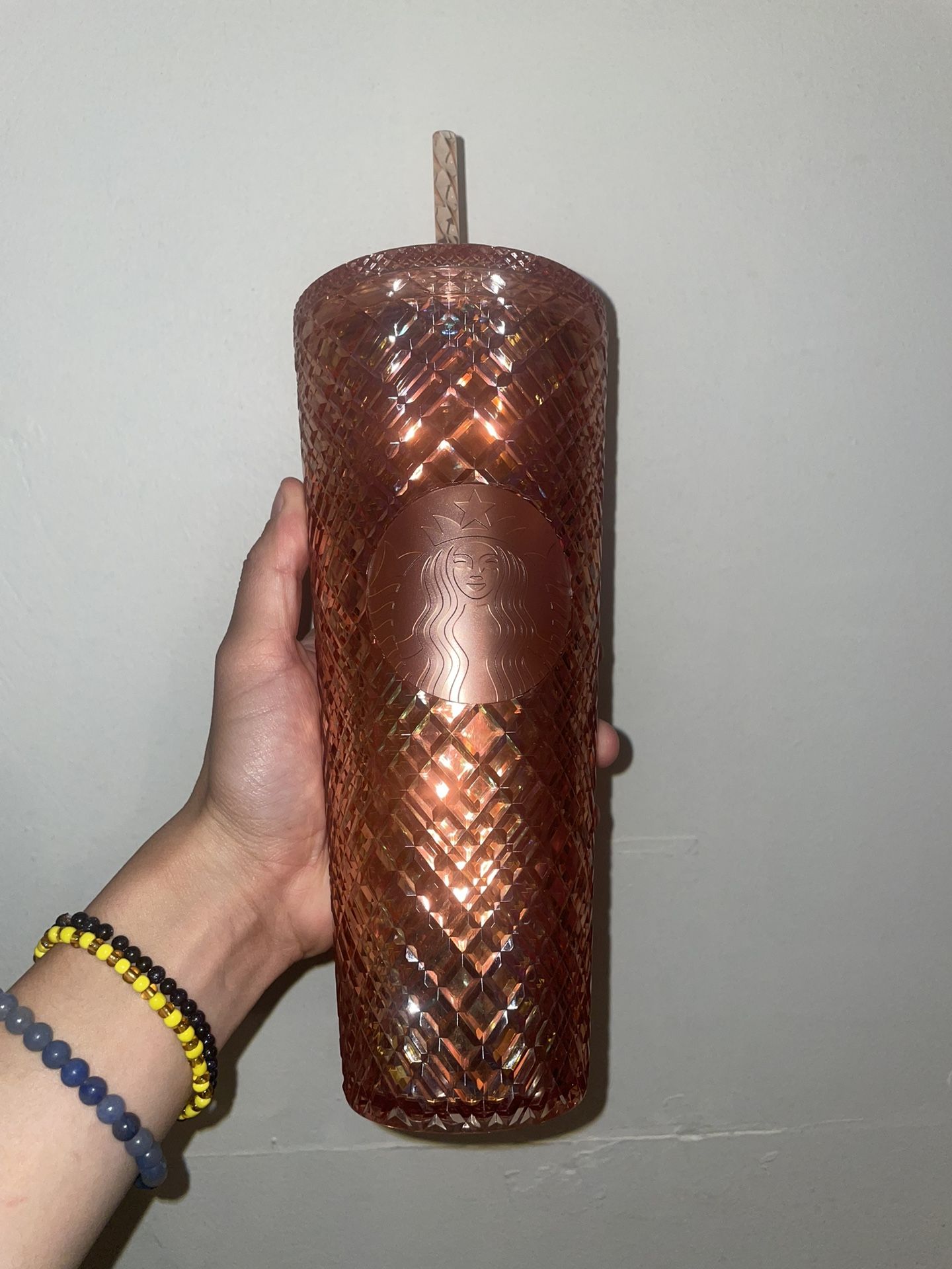 Starbucks 2021 Rose Gold Winter Christmas Holiday Jeweled Tumbler Cold Cup 24oz