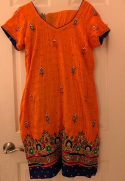 Orange Embroidered Salwar Kameez With Dupatta