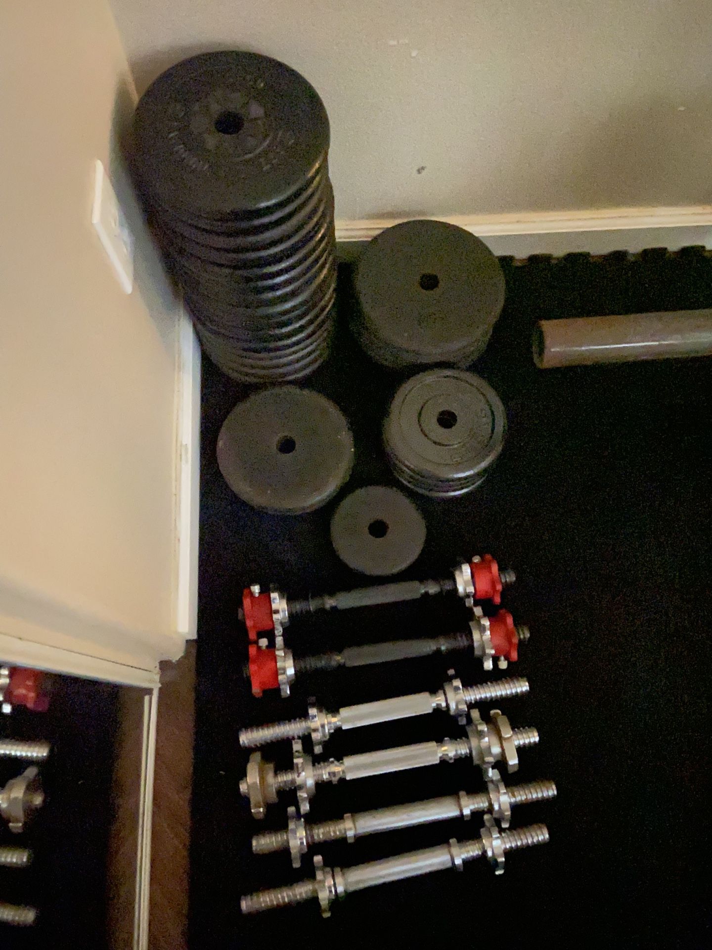 Weight Plates 1” Standard. 250 Lb Total $ 225 Free Dumbbell Handles