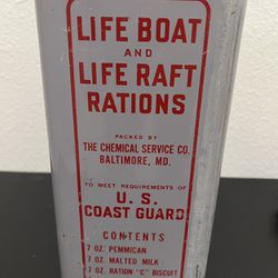 Vintage 1944 WWII U. S. Coast Guard Life Boat And Life Raft Rations