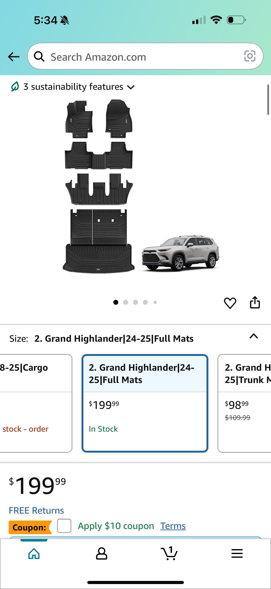 3W Floor Mats for 2024 2025 Toyota Grand Highlander 7 Seat (Include Hybrid), with Subwoofer, Trunk Mat Cargo Liner, and Seat Back Covers TPE All Weath