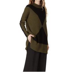 victor alfa collective long-sleeve olive green and black crewneck sweater, size S
