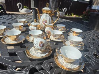 Vintage Porcelain Tea Set with Gold Gilt