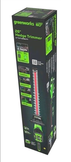 Greenworks 60V 66cm Cordless Hedge Trimmer with 2.0Ah Battery and Charger