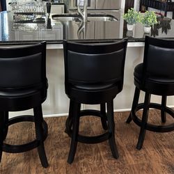 Set of 3 Black Swivel Bar Stools; Padded Seat, Solid Wood, Modern Design