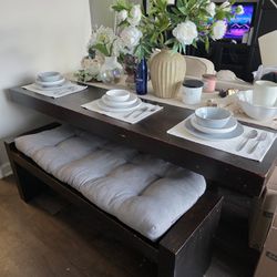 Luxury Solid Wood Dining Table + Bench (Seats 6) + 2 FREE Cushions – Crate & Barrel Style