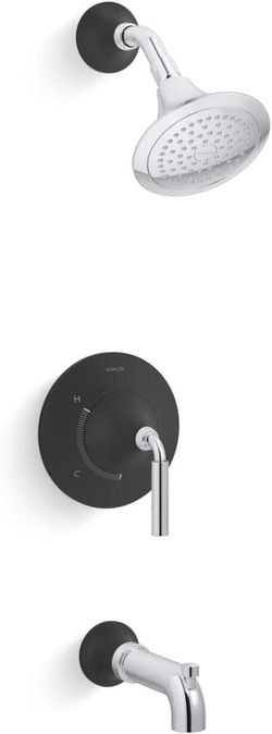 Kohler Tone Rite-Temp Tub & Shower Trim K-TS27421-4 Matte Black Polished Chrome