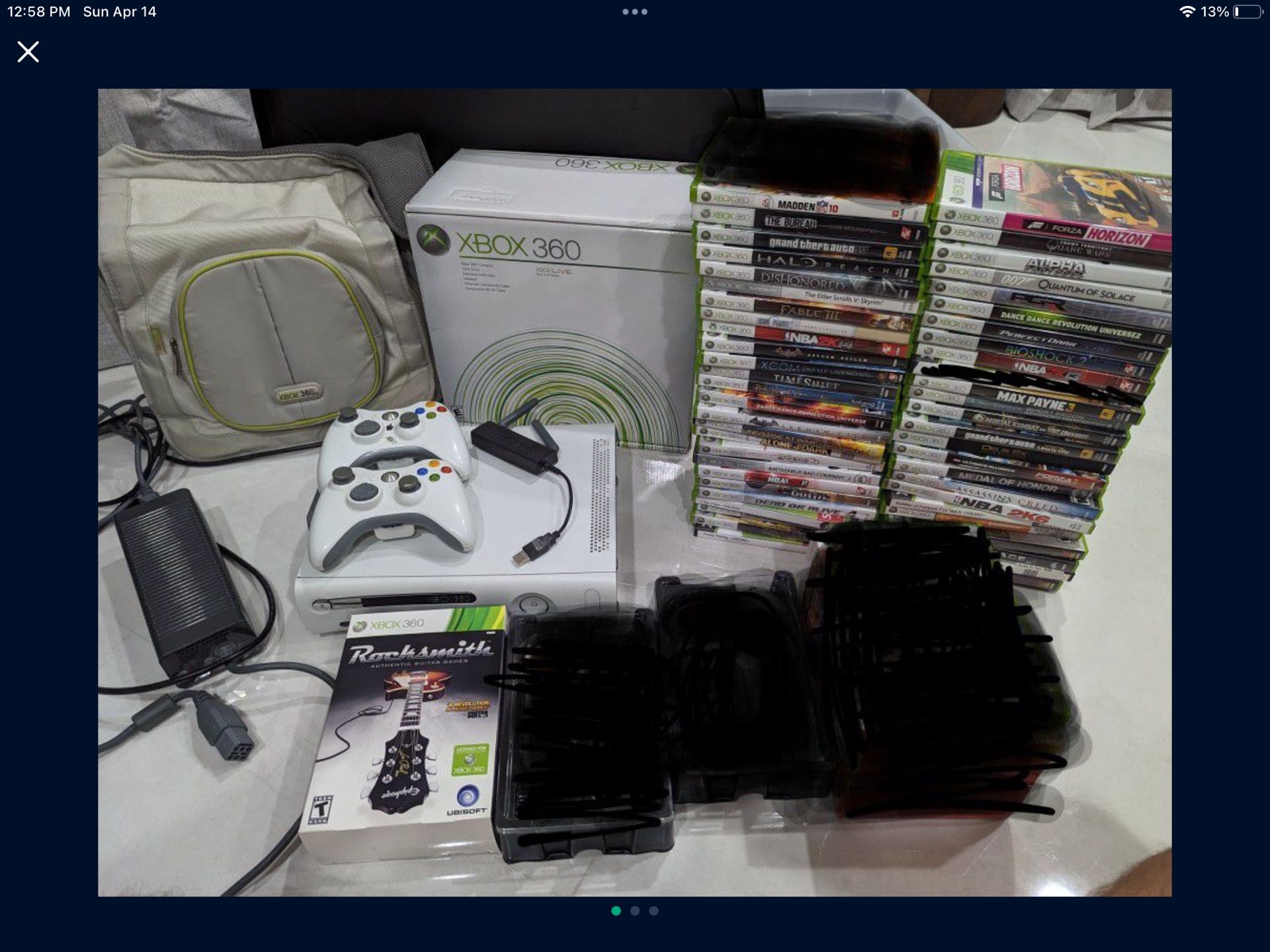Xbox 360 Over 50 Games Original Box, Messenger Bag, Plus More Huge lot of Xbox 360 video games system. Works great 