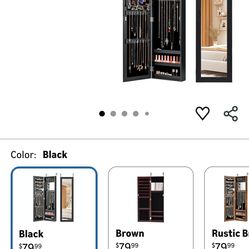 Full Length Mirror Jewelry Cabinet, Wall Door Mounted Jewelry Organizer with Makeup Mirror, Ring Slots & Necklace Hooks, Large Storage Jewelry Armoire