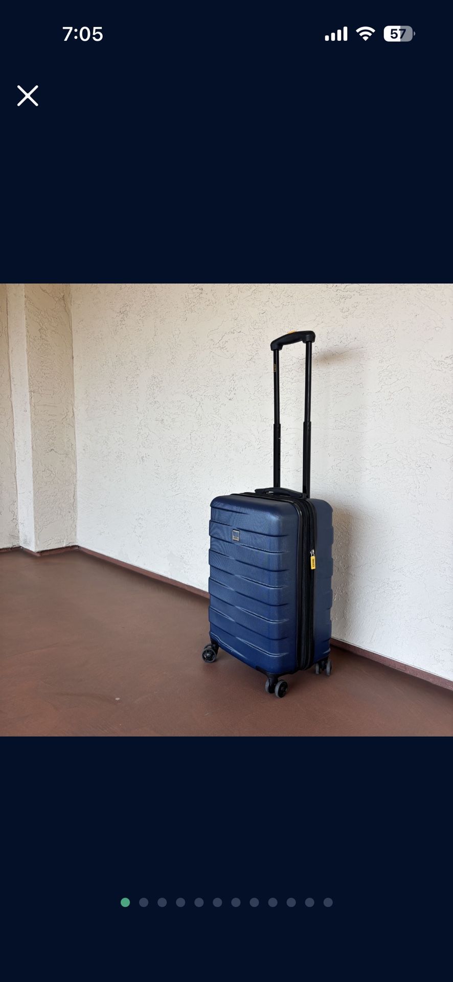 One Damaged Lightweight Blue Lucas Carry-On 360 Spinner Luggage Suitcase Damaged 20 x 14 x 9