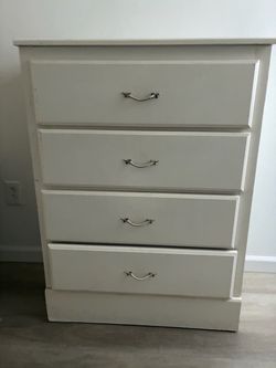 White 4-Drawer Dresser with Silver Handles