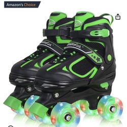 MammyGol Roller Skates for Boys Girls, 4 Sizes Adjustable Quad Skates for Kids with All Light up Wheels
