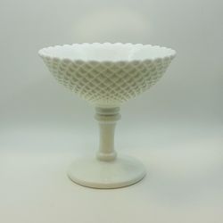 Westmoreland Milk Glass Pedestal Compote Diamond Point Vintage Decor