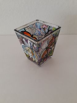 Hand Painted Butterfly & Flower Votive Candle Holder