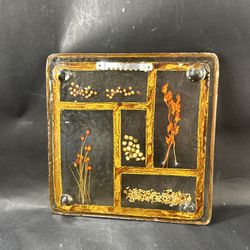 Vintage 1970s MCM Acrylic Lucite Trivet With Dried  Flowers—Can hang or freestand