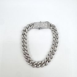 14K White Gold Diamond Cuban Bracelet With Box Lock 