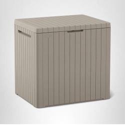 Keter City 30 Gallon Resin Outdoor Storage Box and Patio Furniture Side Table for Pool and Garden Accessories, Beige=S3-911