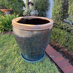Rustic Ceramic Planter large 24 inches tall garden planter, earn, rustic, glazed, planters, flowers, pot, herbs, succulents trees, plants center lands