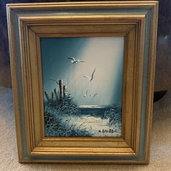 Vintage Framed K. Beiber Beach Seascape Scene Oil Painting 