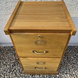 Vintage Two Drawer Oak Locking File Cabinet 