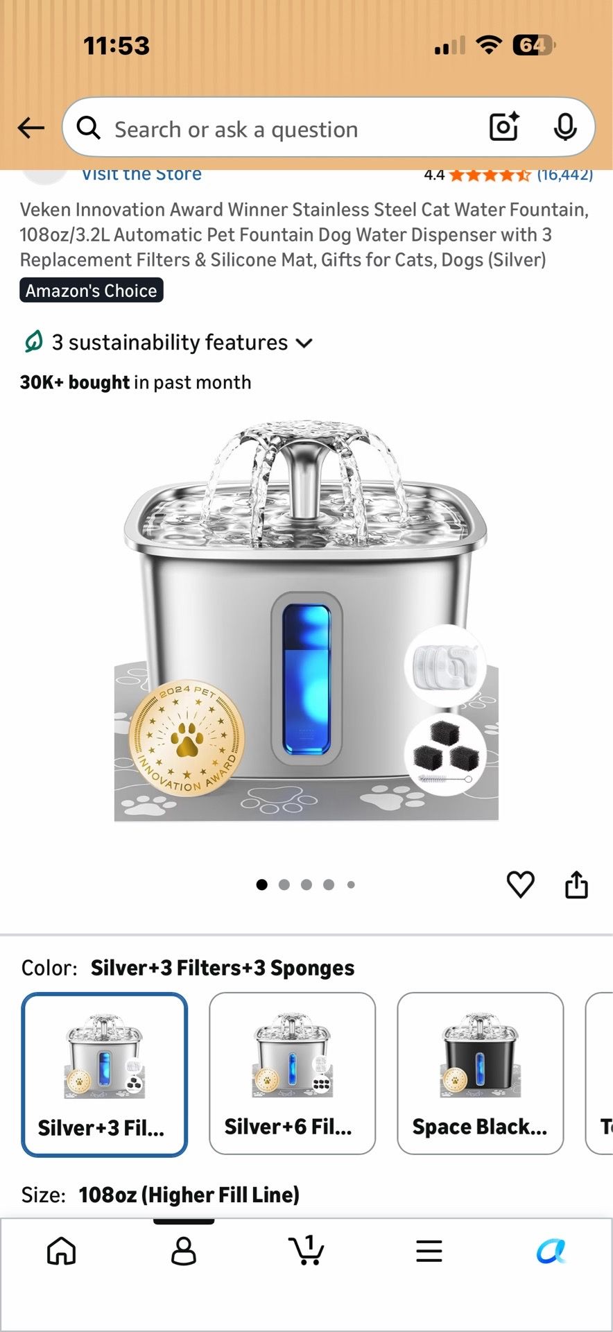 Water fountain for cats