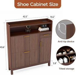 43-inch shoe cabinet storage with power outlet and LED light, with drawers and closed-door shoe storage