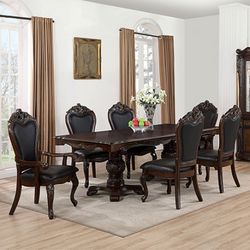 Brand New 7pc Elegant Formal Dining Set Double Pedestal Carved Accents 