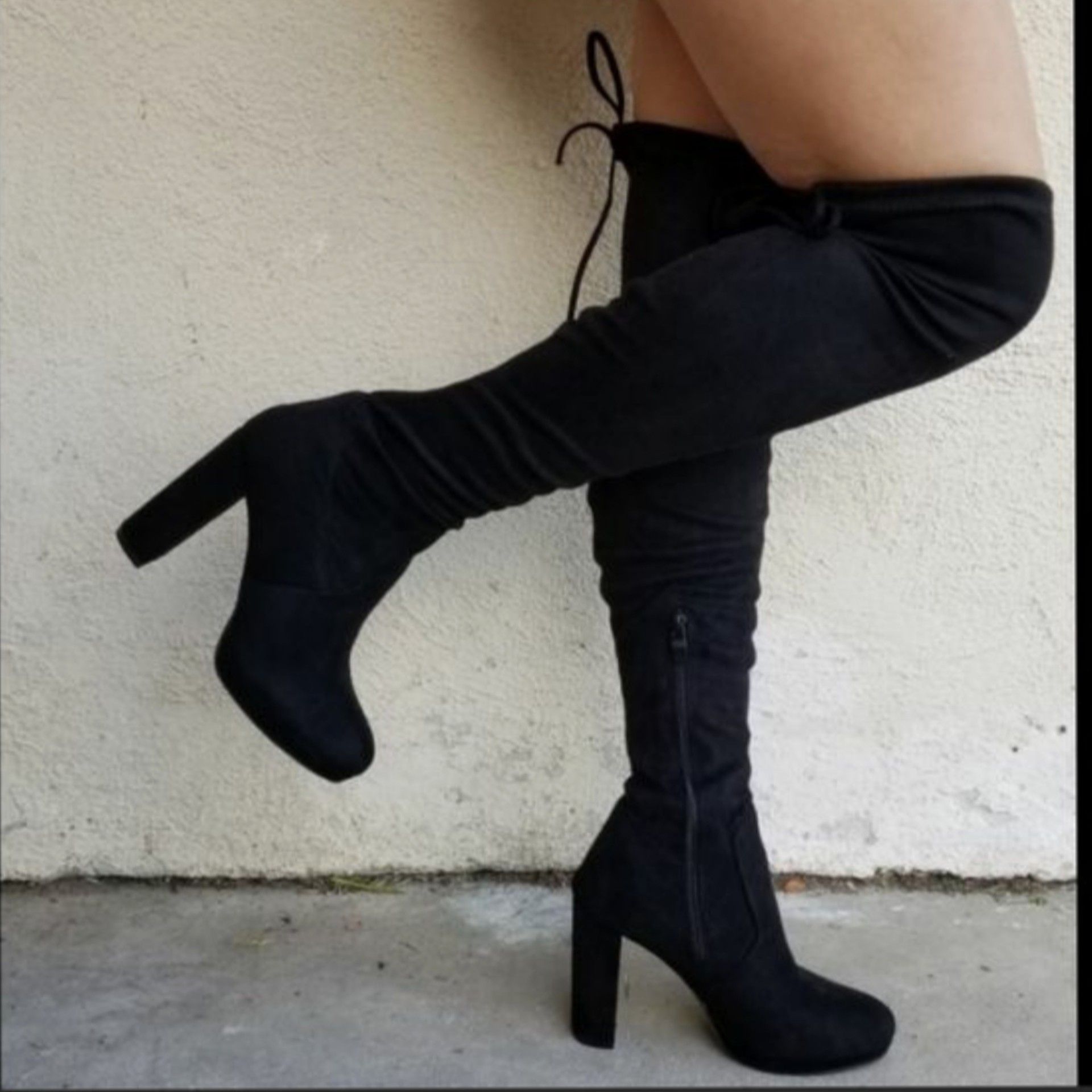 Last pairs Black Vegan Suede boots Over knee