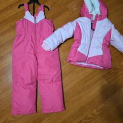 Size 5/6 Pink Snowsuit And Snow Jacket