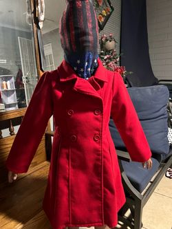 Red Double-Breasted Girls Pea Coat