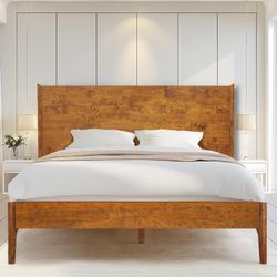 Acacia Haven King Premium Wooden Platform Bed, 100% Solid Wood Platform Bed with Headboard, Wood Slat Support & No Box Spring Needed, Effo