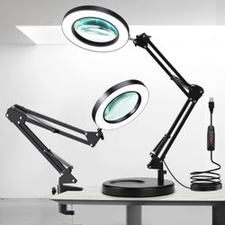 Magnifying Glass with Light and Stand, 10X Magnifying Lamp, 2-in-1 Magnifying Desk Lamp with Clamp, 3 Color Mode, Magnifying Glasses with Light for Cl