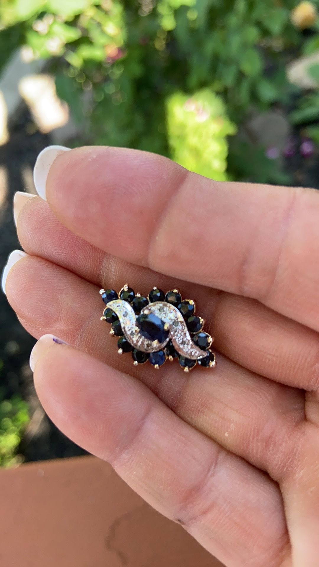 Blue Sapphire & Diamond Pendant Genuine 1 1/4”