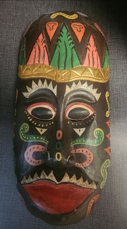 Vintage African Hand Carved and Painted Wooden Mask