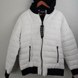 Men's Guess Jacket XL White Puffer Quilted