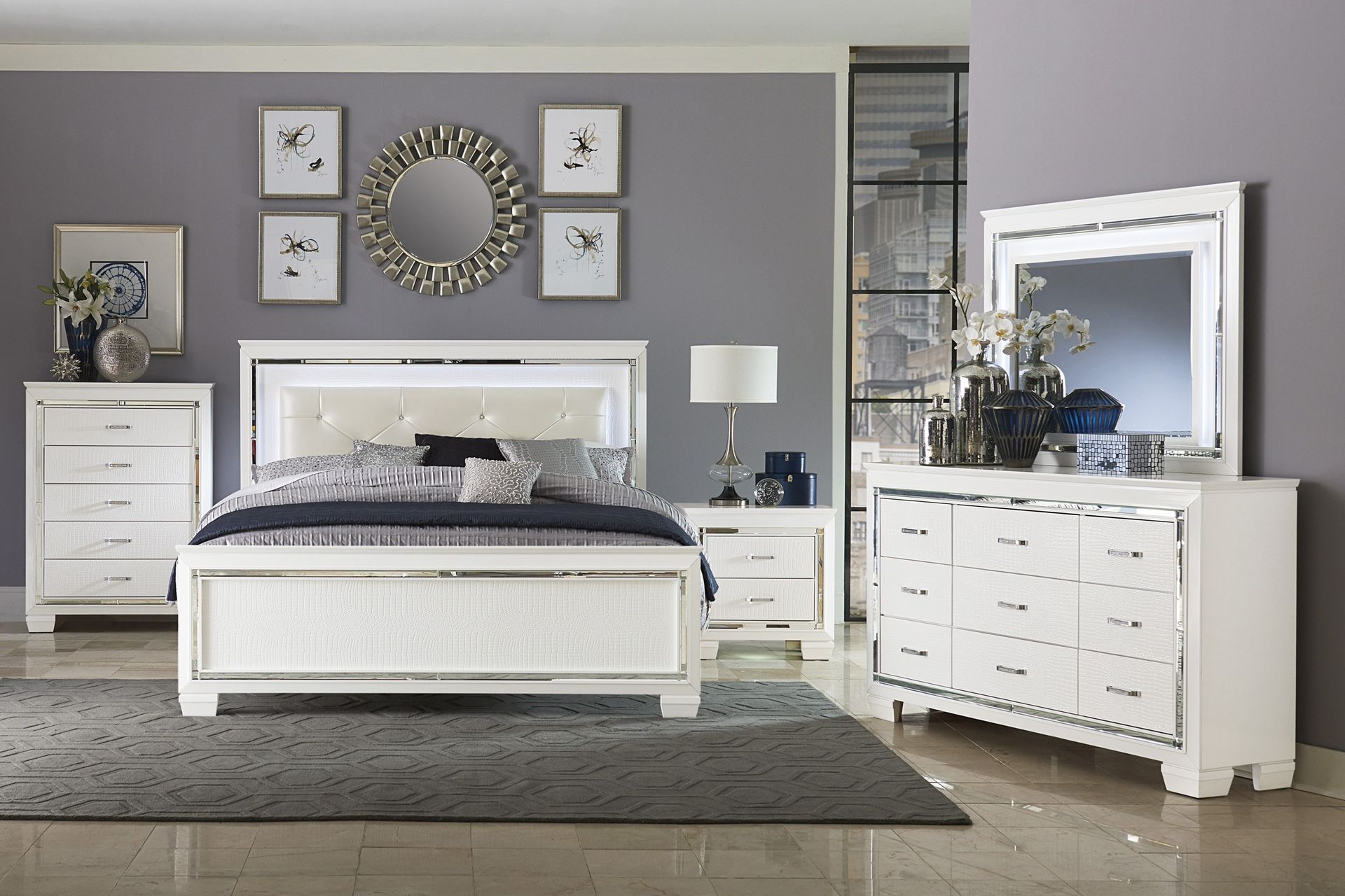 Bedroom Furniture, Bed, Furniture, Bedroom Set, Dresser, Mirror, Nightstand, Contemporary Bedroom Sets , Black Bed, Grey Bed, Silver Bed, White Bed