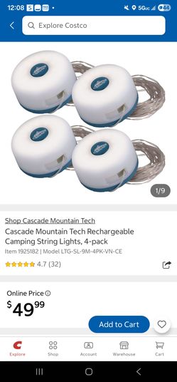 Cascade Mountain Tech Rechargeable Camping String Lights 4-Pack
