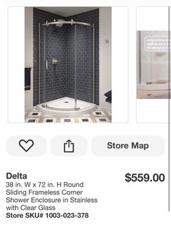Shop Delta 38 in. W x 72 in. H Round Sliding Frameless Corner Shower Enclosure in Stainless with Clear Glass