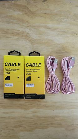 2 pack Micro Usb Cable Charger Fast nylon braided 6.6ft pink
