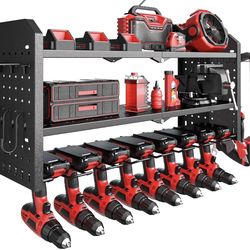 Power Tool Organizer Wall Mount, 8 Drill Holder Wall Mount with 3 Layer Cordless Tool Organizer