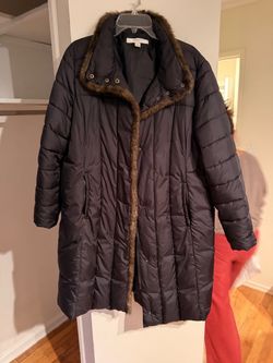 Liz Claiborne Black Puffer Coat with Faux Fur Trim