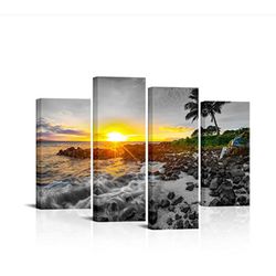 LevvArts Hawaii Sunset Wall Art Canvas Prints Tropical Beach Picture