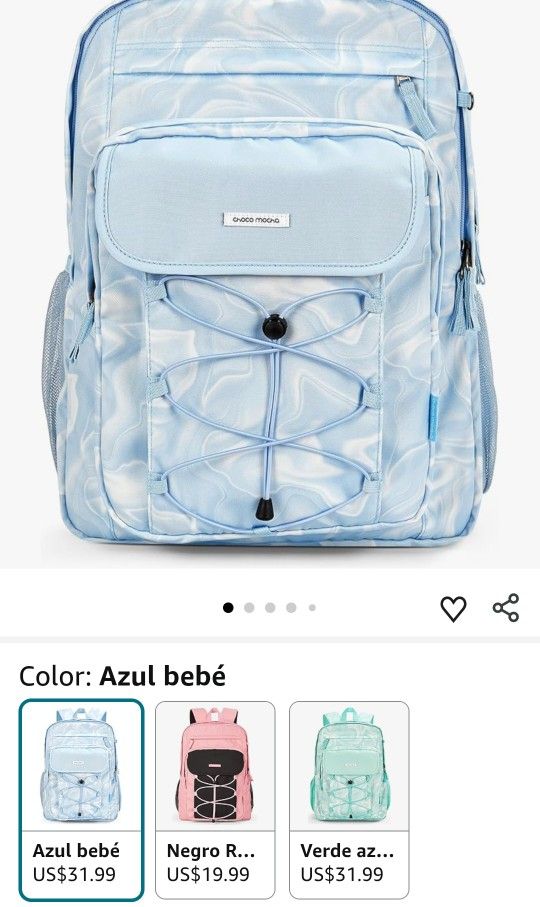 Choco Mocha School Backpack for Teenage Girls, Baby Blue, Daypack Backpacks